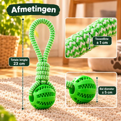Bitey hondenspeelgoed met stevig trektouw en rubberen bal, 23 cm lang met een bal van 5 cm en een touwdikte van 1 cmv