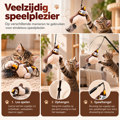 Fladder interactief kattenspeelgoed met vogel en veren voor los spelen, ophangen of gebruik aan een kattenhengel