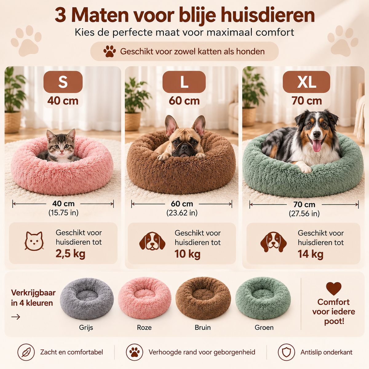 Matenoverzicht Fluffy Donutmand S 40 cm, L 60 cm en XL 70 cm