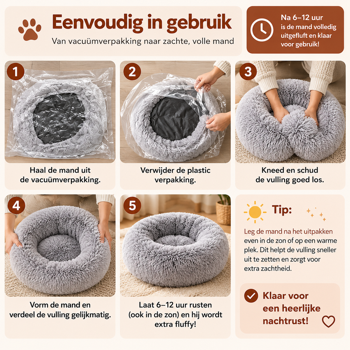 Uitleg voor uitpakken en laten uitzetten van Fluffy Donutmand