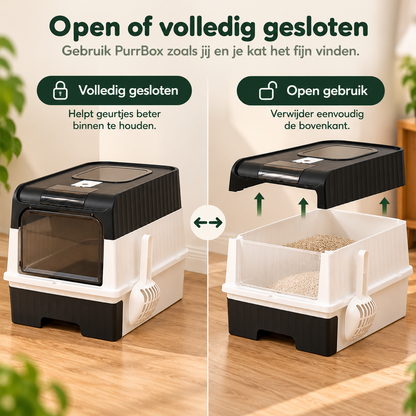 PurrBox kattenbak met afneembare bovenkant, geschikt voor open en gesloten gebruik met transparant deurtje