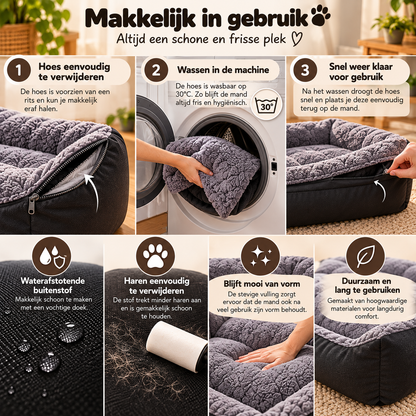 Snuggy hondenmand met afneembare hoes, wasbare fleece binnenkant, waterafstotende buitenstof en comfortabele vulling