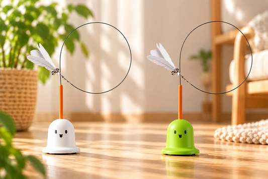 Pootly Veertje interactief kattenspeelgoed met witte veren en flexibele draad in wit en groen